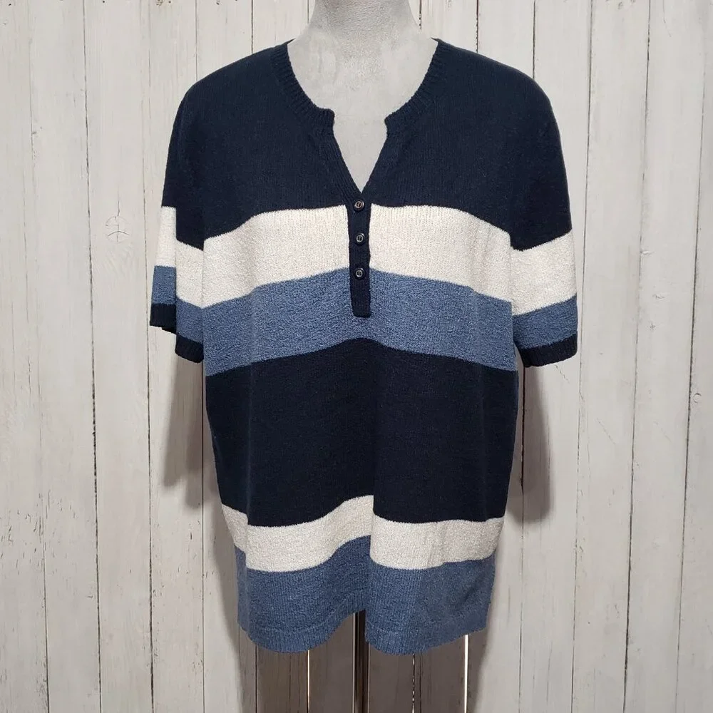 White Stag XL Sweater Blue Striped SS Retro 90s‎ Y2K Grunge Minimalist Grandma
